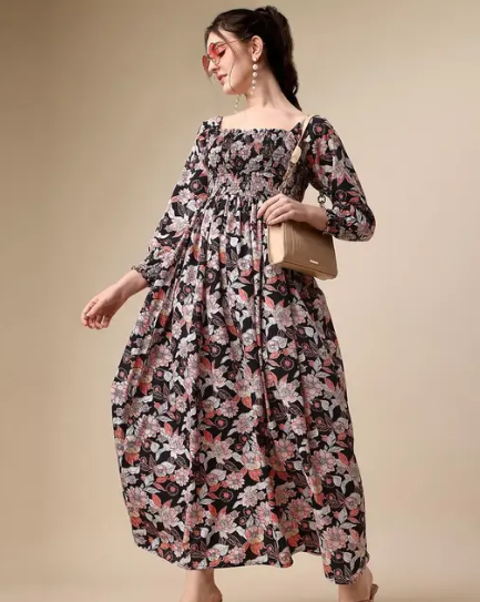 Sheetal Assoicates Women's Floral Square Neck Multicolor Dresses